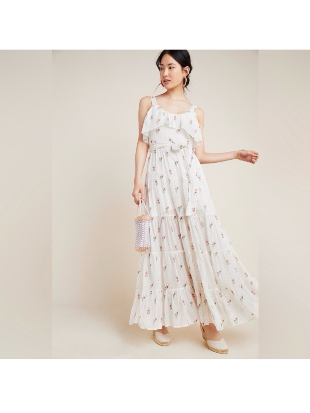 Paige Tevin Dress - White Floral Ruffled Maxi Dress